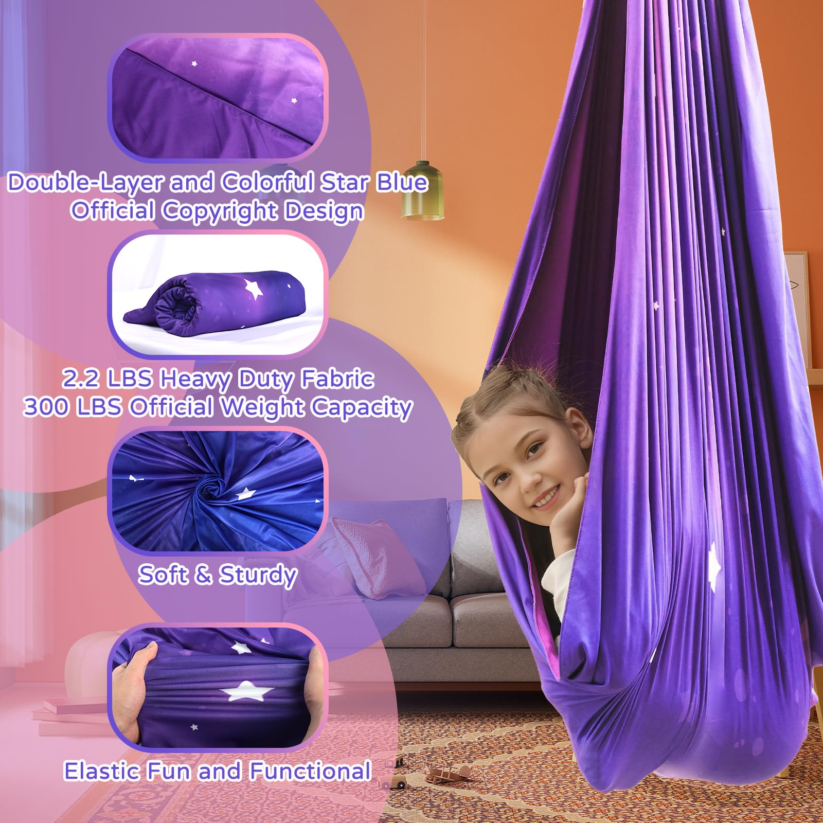 Heyfriday Galaxy Purple fabric close-up demonstrating double-layer durability and comfort