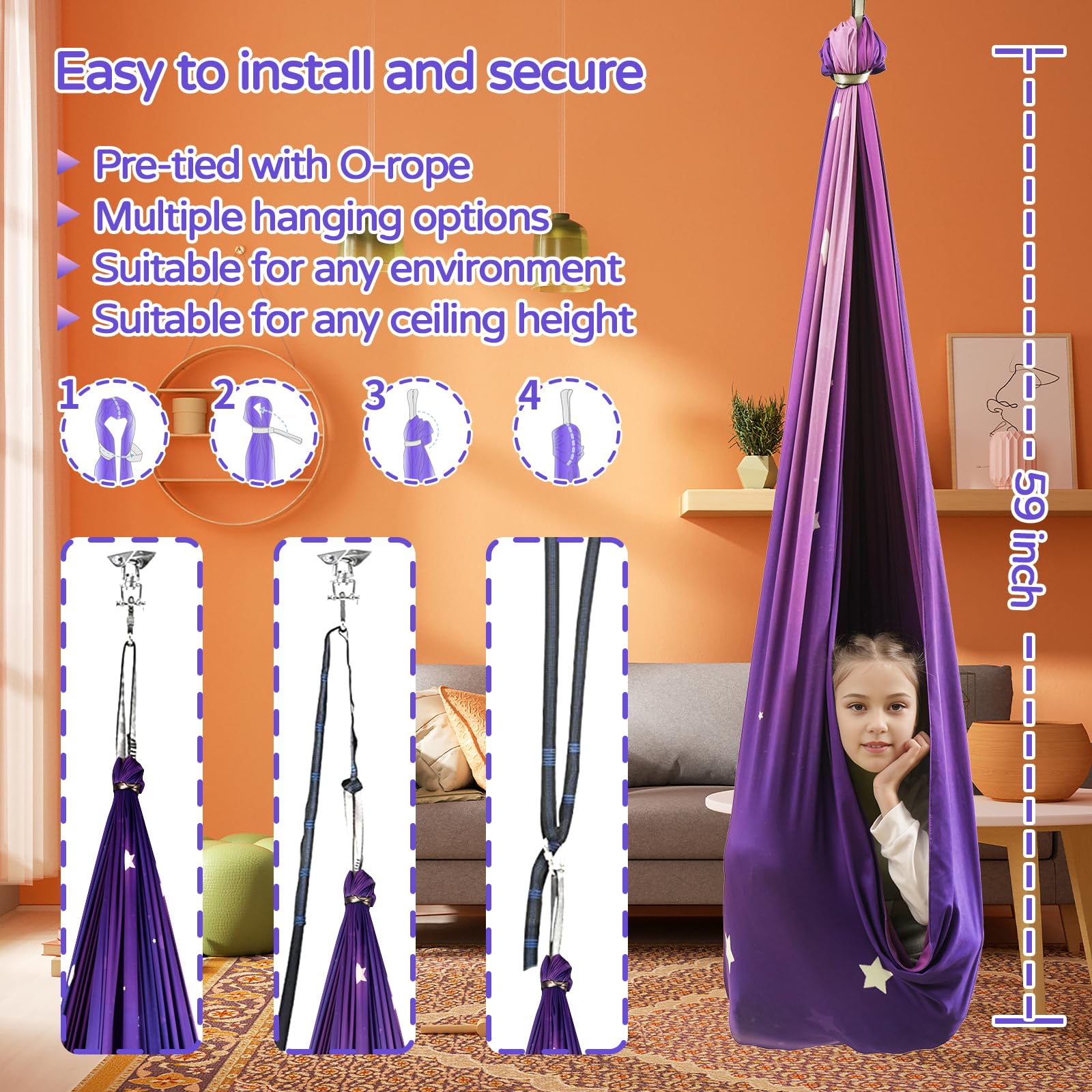 Heyfriday Galaxy Purple hanging hardware kit displayed for easy installation benefit