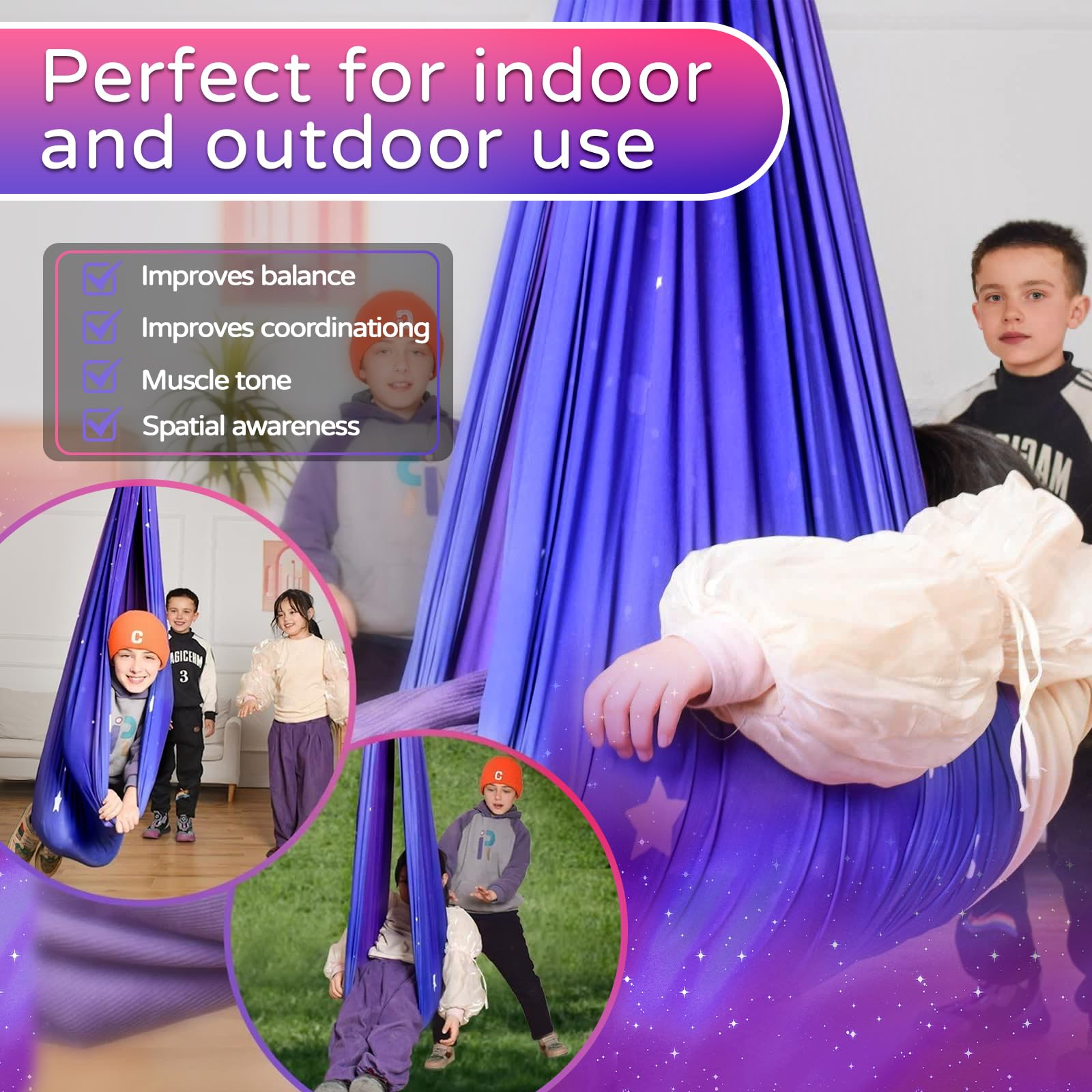 Heyfriday Galaxy Purple in a playroom lifestyle scene showing soothing space creation benefit