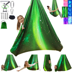 Heyfriday sensory swing front view showing roomy hammock and color