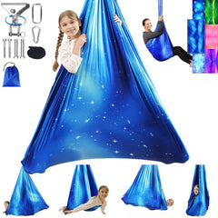 Heyfriday full front view of Star Blue swing showing cozy shape and safe support