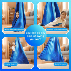 Heyfriday swing installed indoors in playroom offering calming sensory space