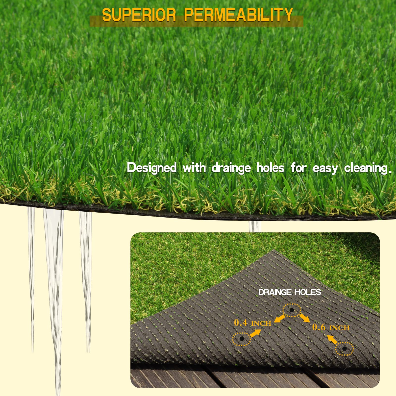 Heyroll view of perforated rubber backing showing drainage benefit quick drying after rain