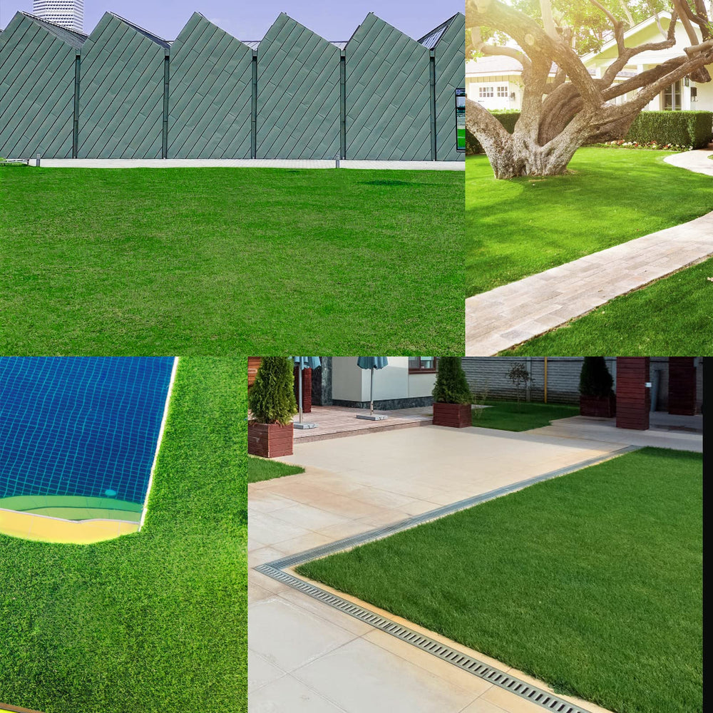 Heyroll turf edge detail showing four-tone blades and durable stitching for natural look