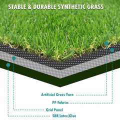 Heyroll turf in patio scene with dog playing, providing durable pet-friendly surface