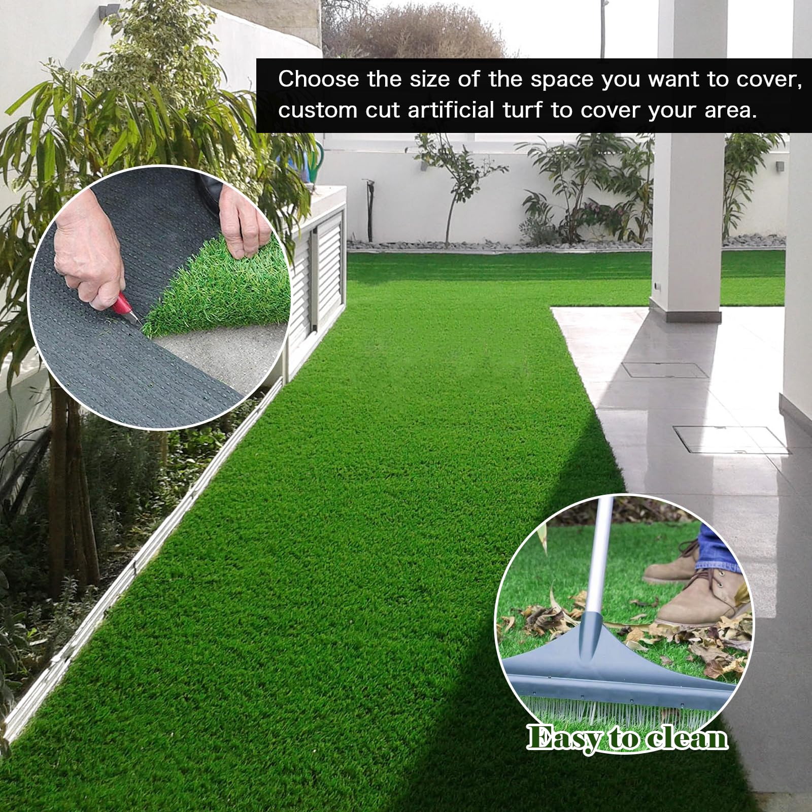 Heyroll turf used by children and a dog on patio offering a safe, comfortable play surface