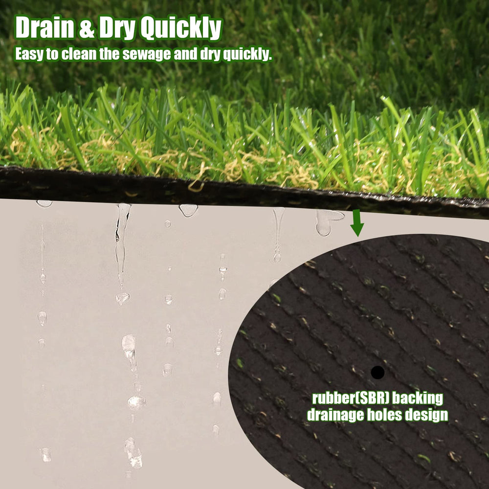 Heyroll turf in pet area with dog showing easy-clean benefit