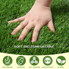 Heyroll turf with dog resting, demonstrating pet-friendly comfort and easy maintenance
