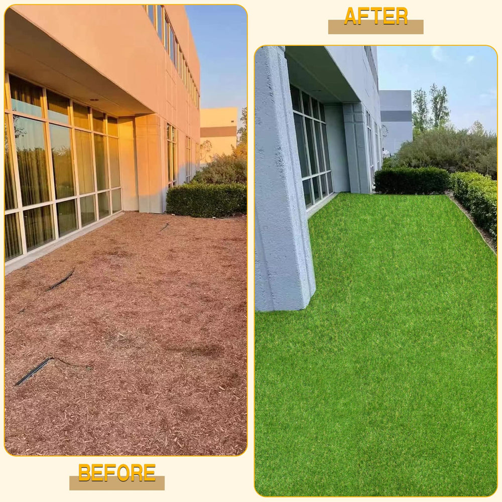 Heyroll turf beside ruler showing 3x5 ft scale and easy-fit sizing benefit