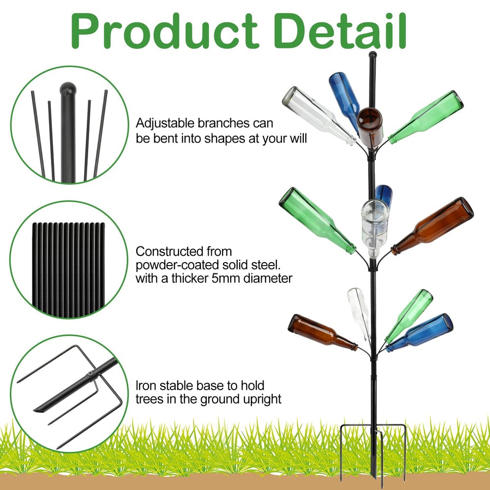 HEYTIMI bottle tree displaying mixed colored glass bottles for vibrant garden accents