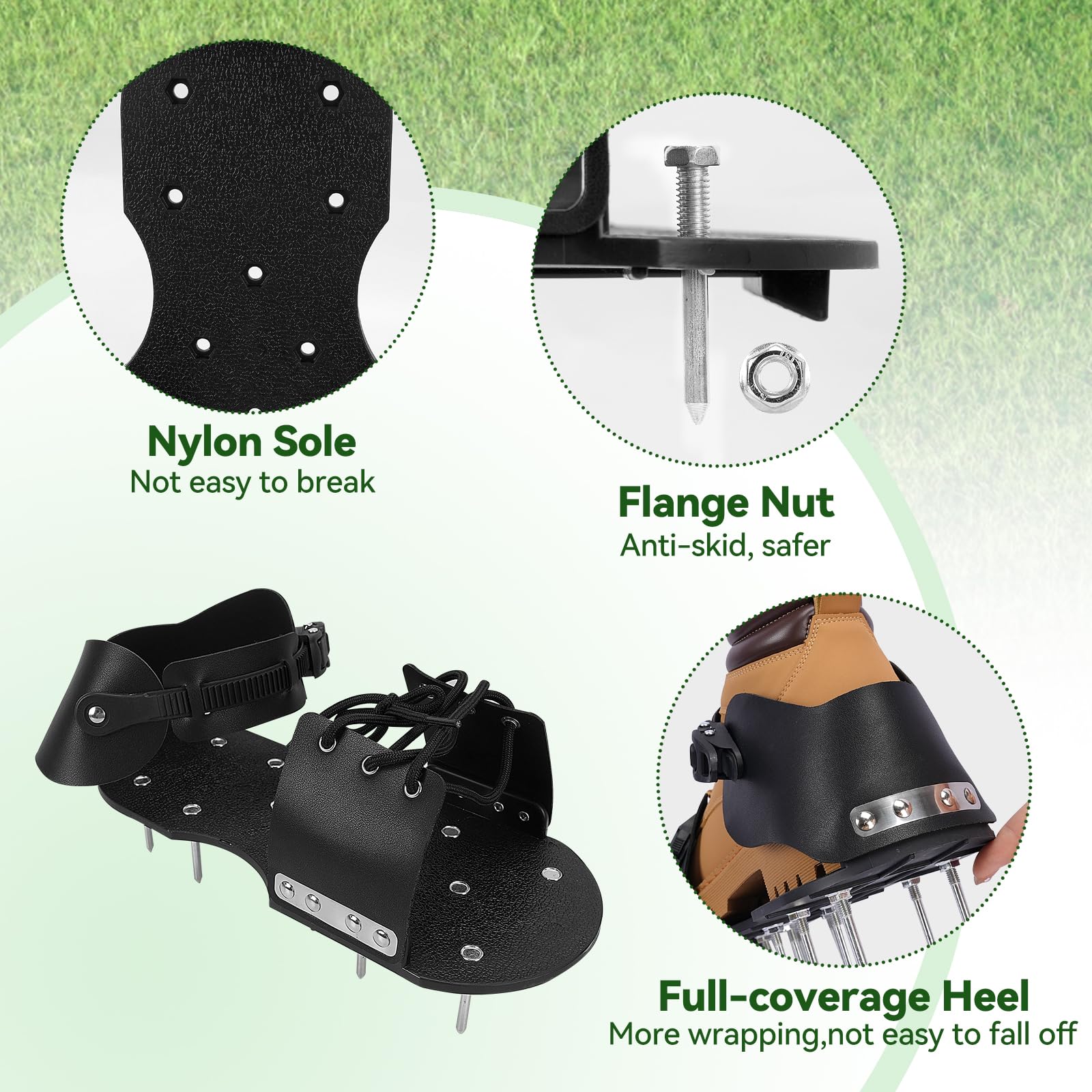 HFH aerator shoes in use on lawn demonstrating even aeration and improved absorption benefit