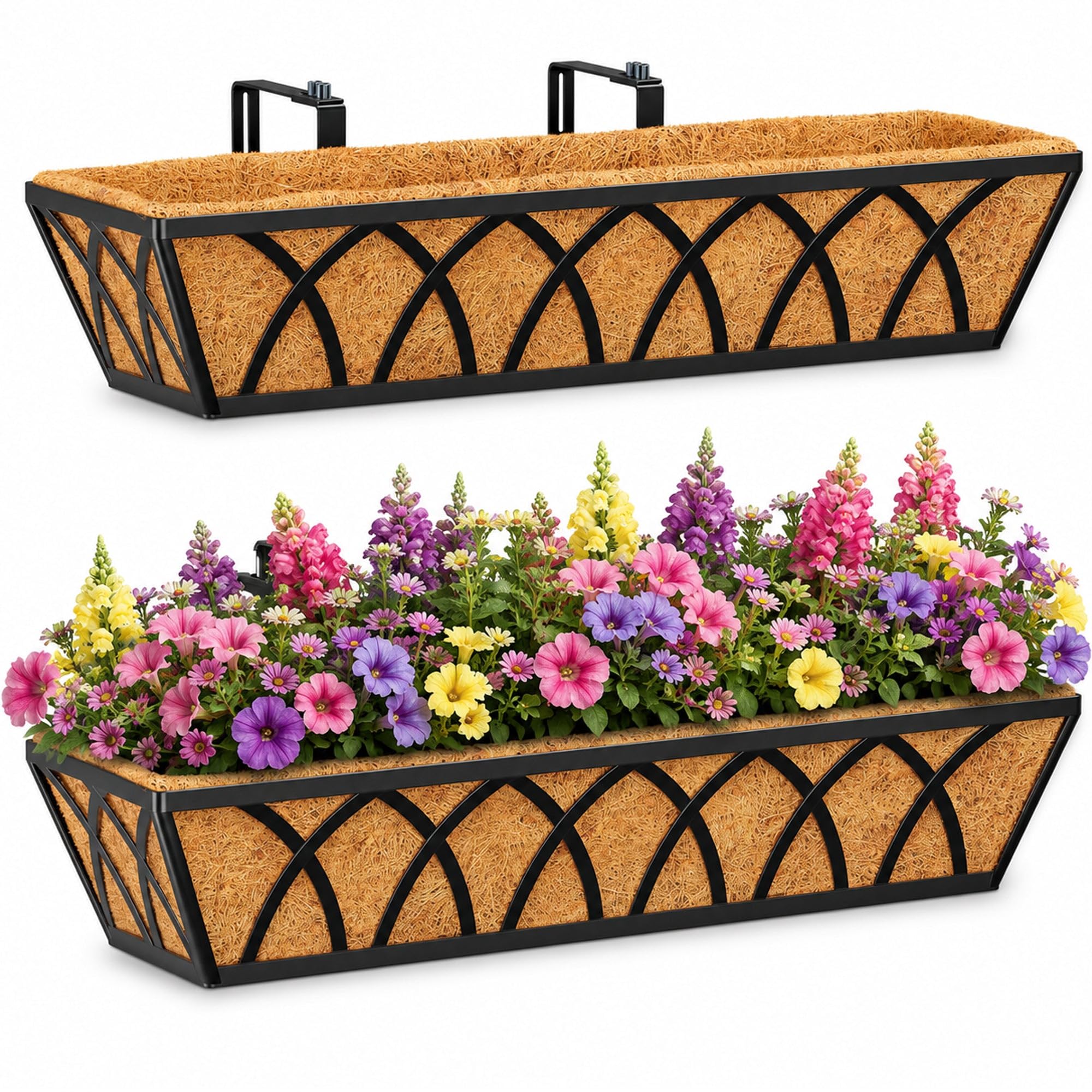 HFHOME front view of 24-inch planter showing decorative pattern and curb appeal