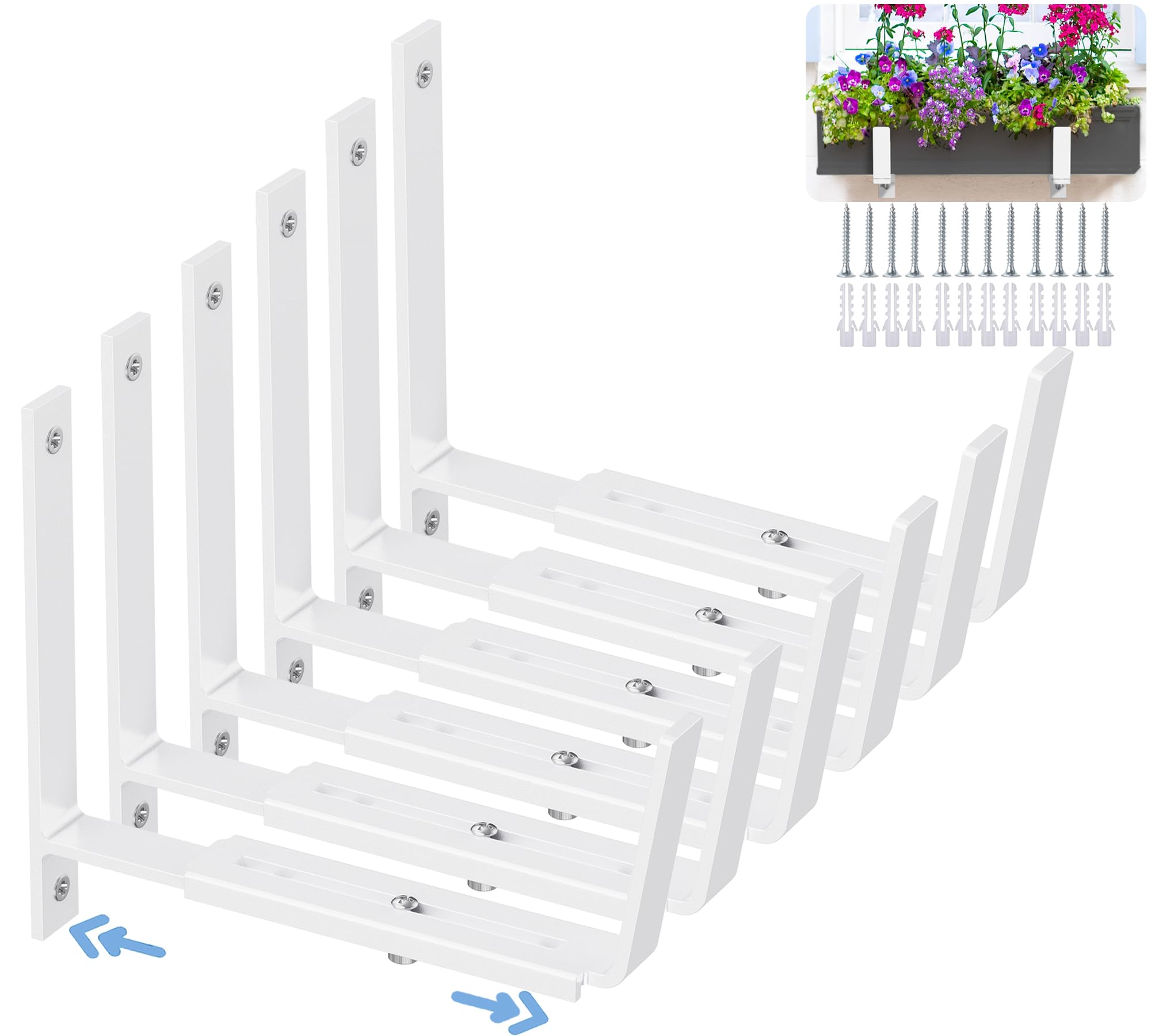 HFHOME front view of six white brackets showing uniform outdoor display benefit