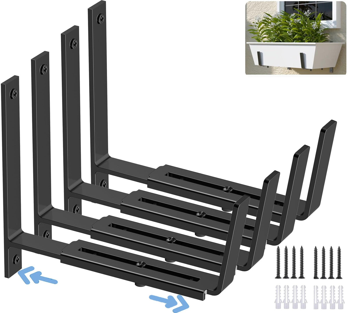 HFHOME front view showing mounted brackets holding planter boxes, sturdy display benefit