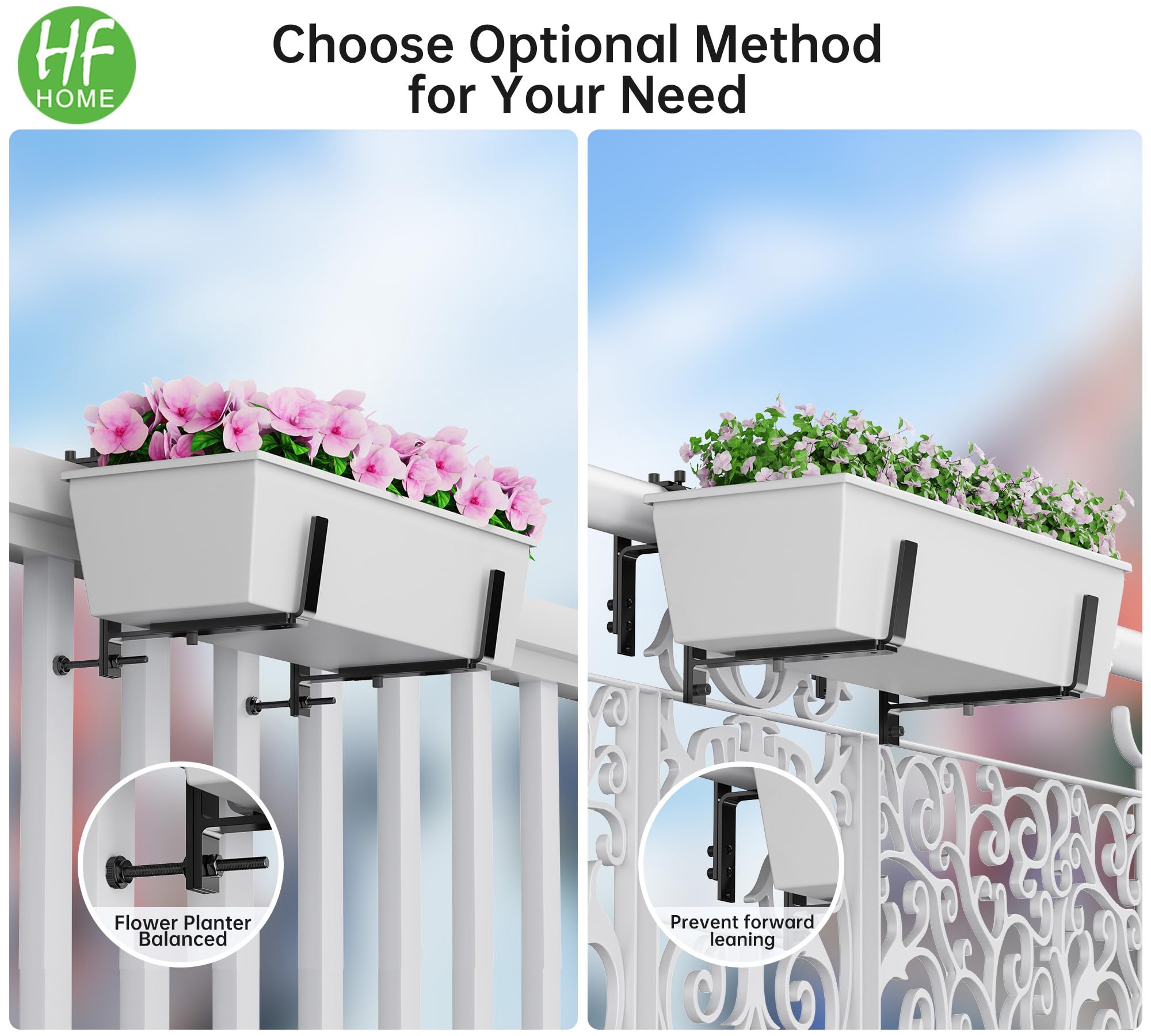 HFHOME installed on wood rail showing strong grip and secure planter support benefit