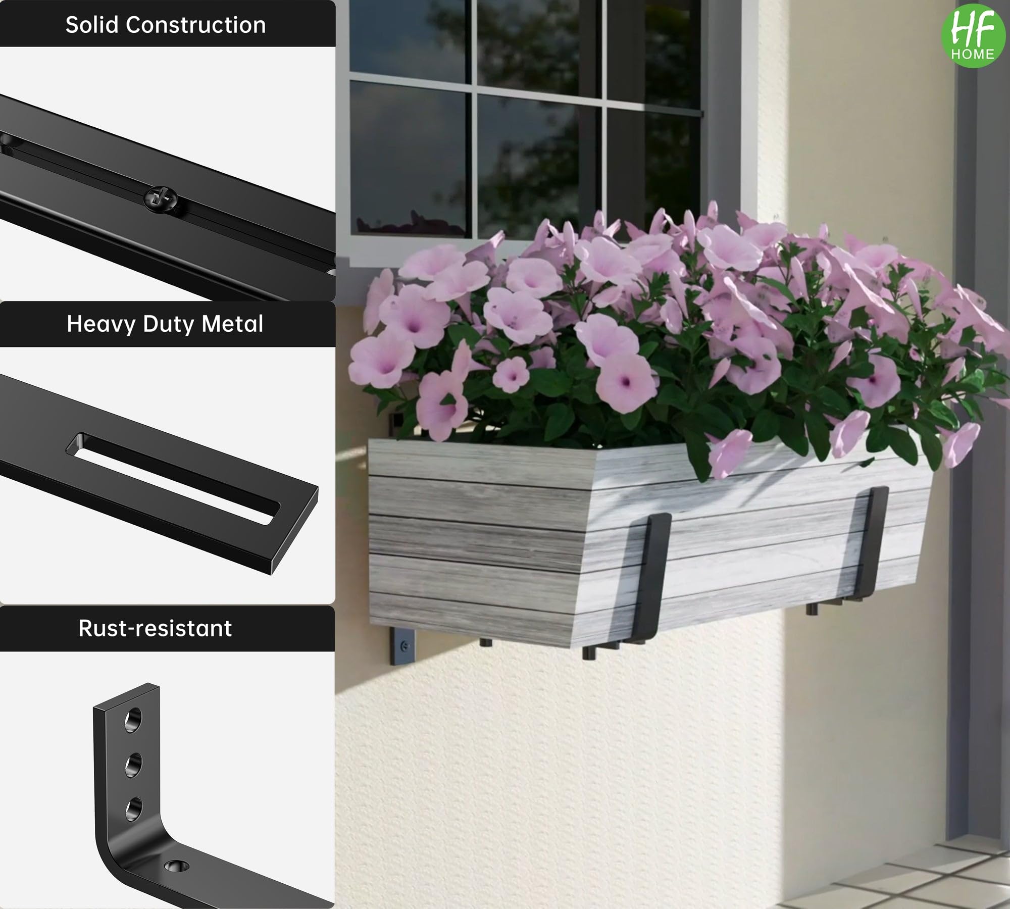 HFHOME patio scene with planted boxes on brackets, enhances outdoor décor benefit