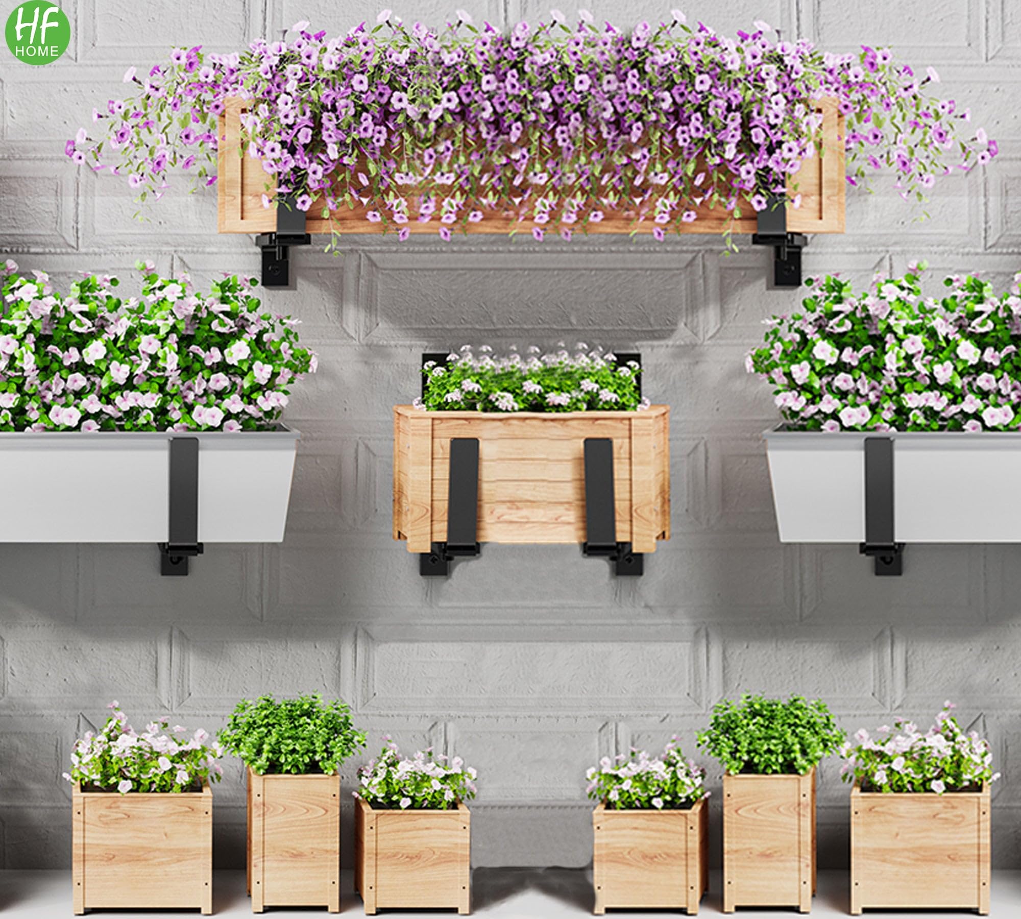 HFHOME brackets holding planter on balcony rail, saves floor space and beautifies balcony benefit