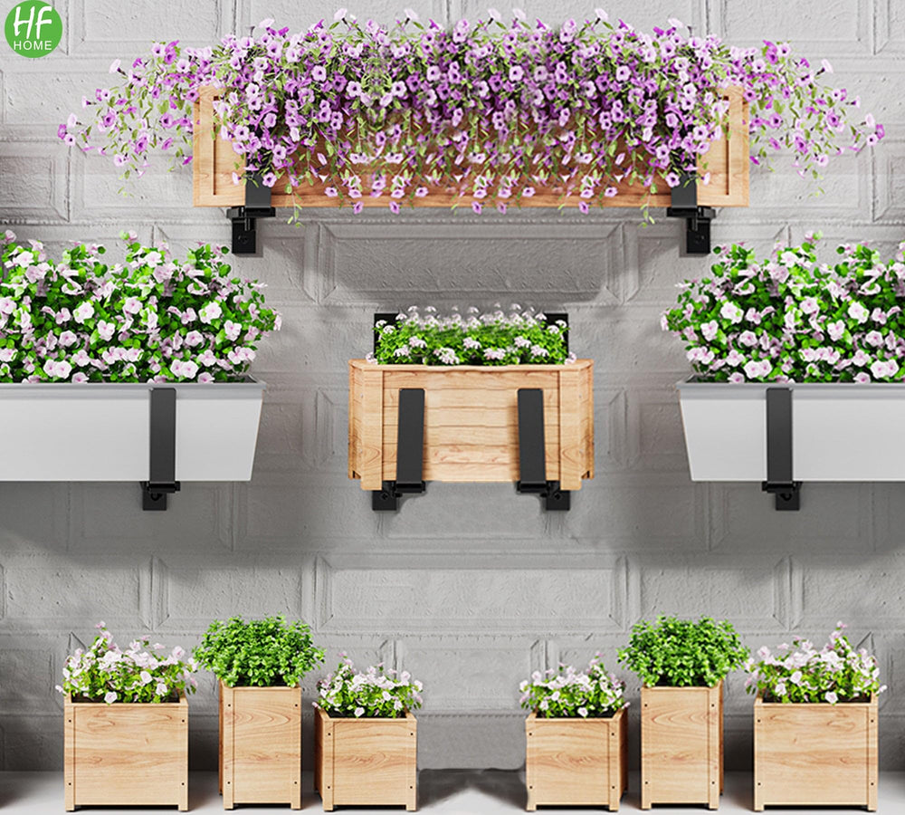 HFHOME brackets holding planter on balcony rail, saves floor space and beautifies balcony benefit