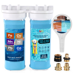 H&G lifestyles front view of garden hose filter showing compact housing and fittings for easy setup