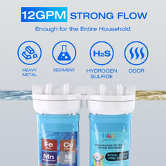 H&G lifestyles filter attached to hose while filling a pool showing reduced staining and clear water benefit