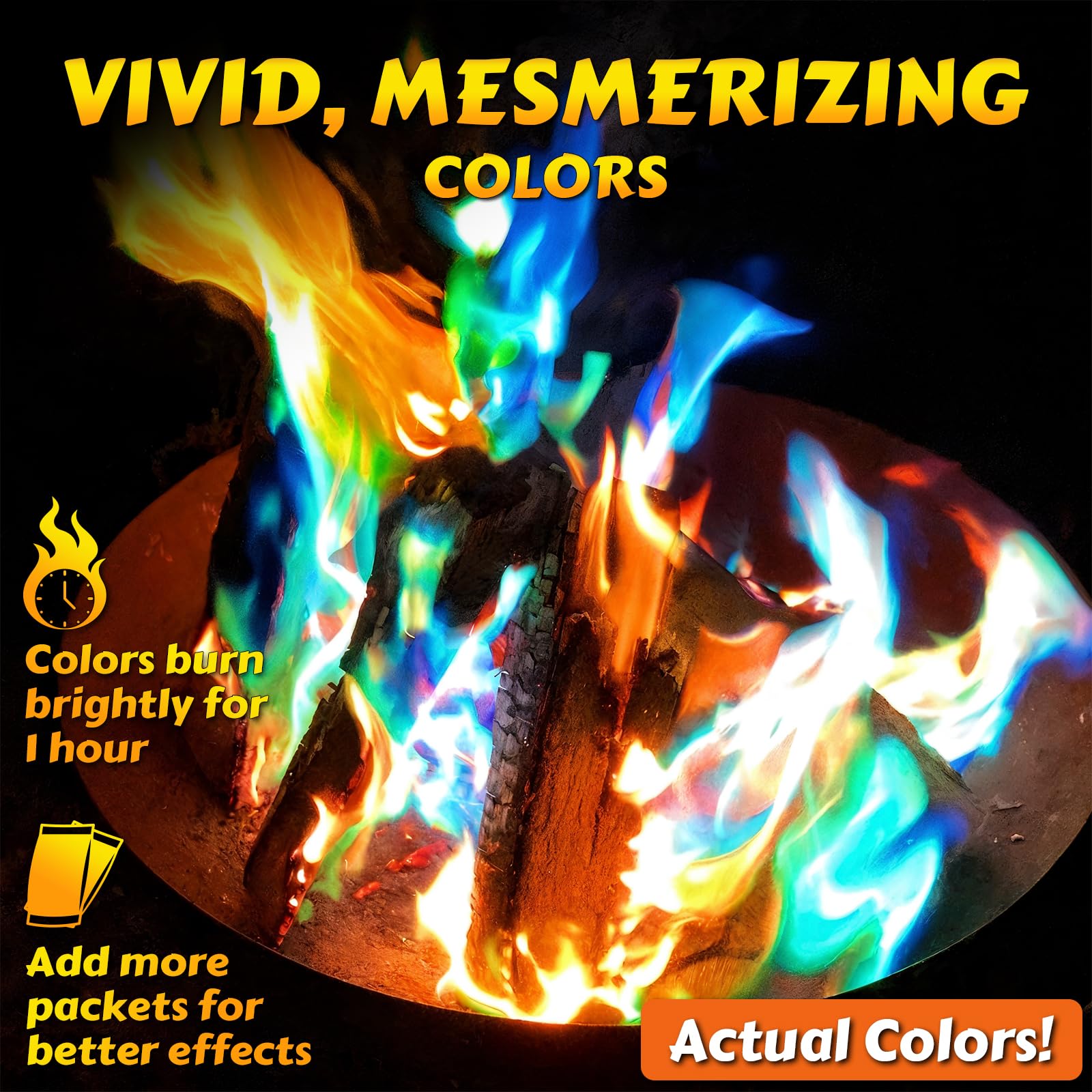 HGD burning packet producing blue flame for vivid campfire color effects