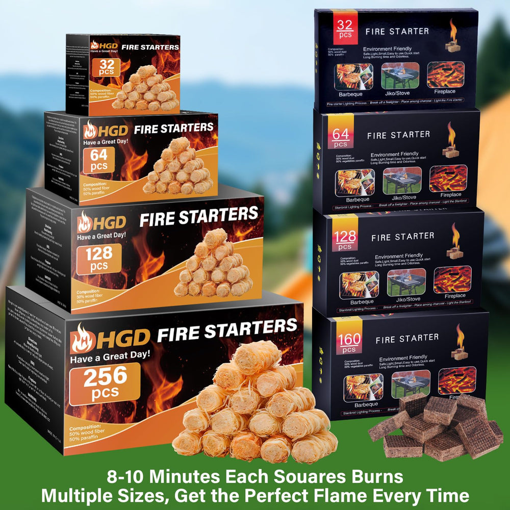 HGD camping firepit using HGD starters for dependable outdoor fires