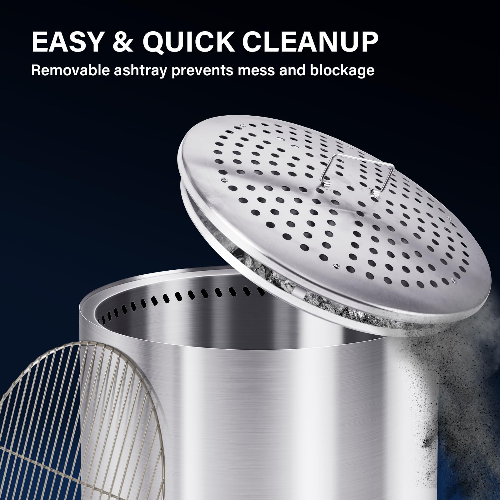 HGD removed ash pan displayed for quick cleanup and safe ember containment benefit