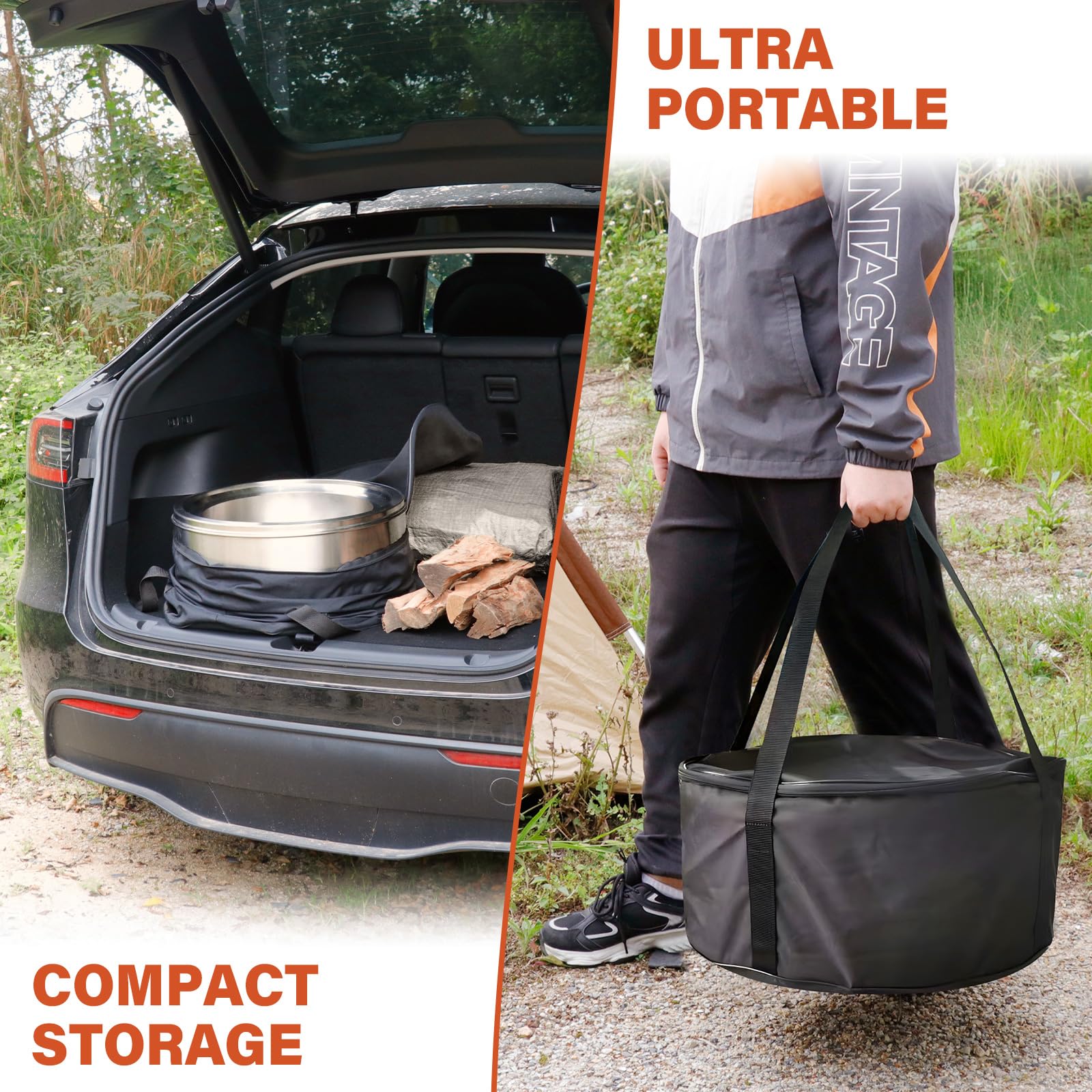 HGD disassembled firepit packed in bag for portable storage and travel