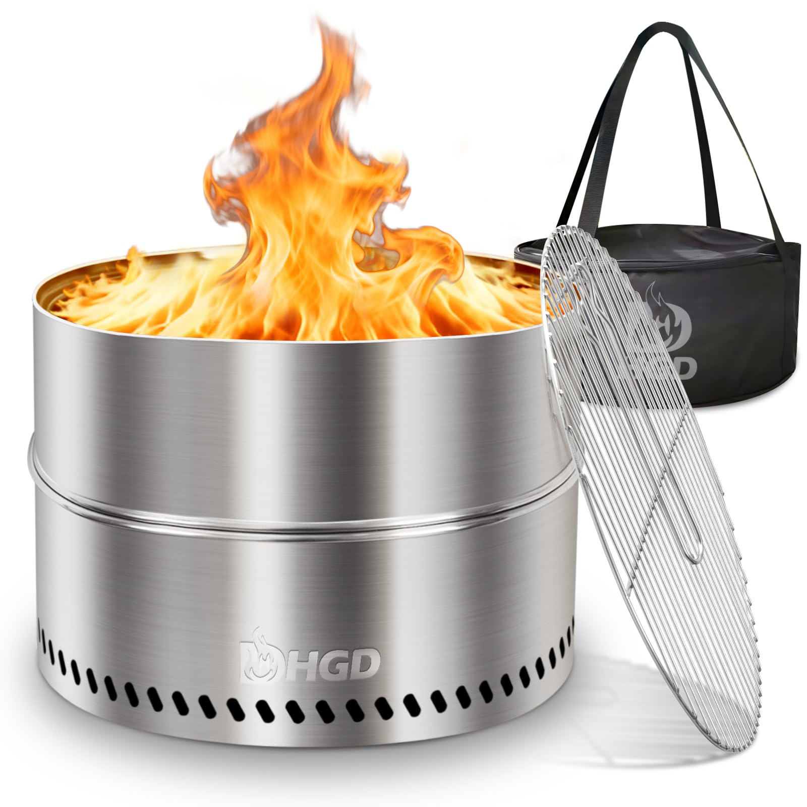 HGD front view of assembled firepit showing compact profile and sturdy base