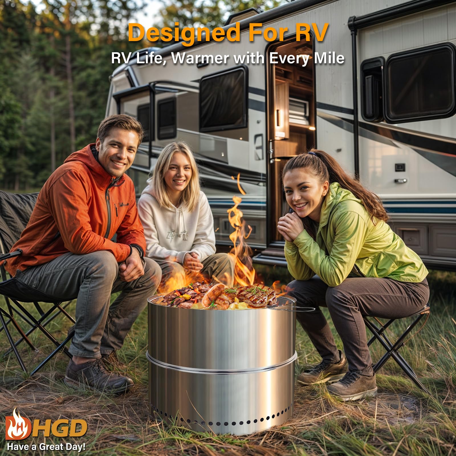 HGD grill surface in use demonstrating cooking over wood flames
