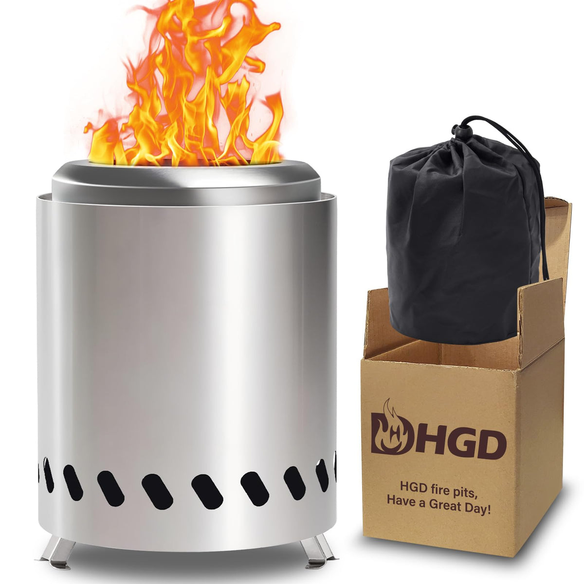 HGD small tabletop fire pit front view showing compact portable design and quick setup benefit