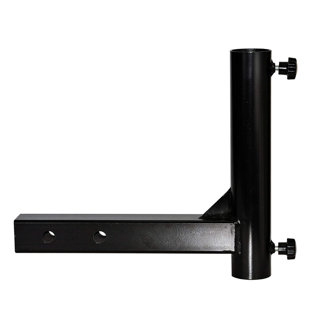 Hi Flame front view of hitch flagpole holder shows sturdy black finish and universal fit