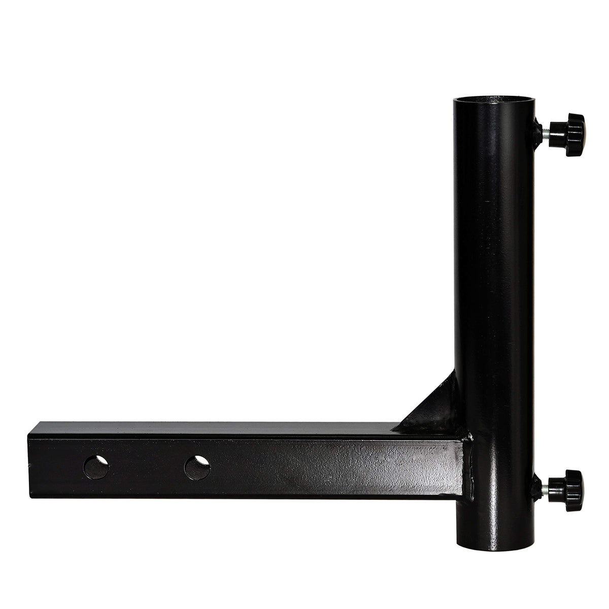 Hi Flame front view of hitch flagpole holder shows sturdy black finish and universal fit