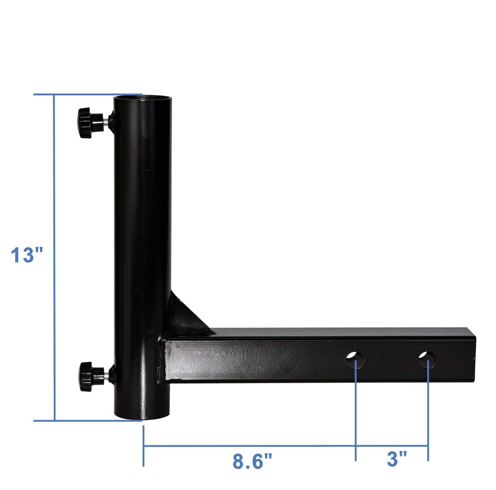 Hi Flame close-up of thumbscrew showing secure pole clamping for vibration resistance