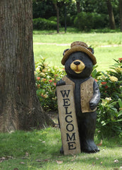 HI-LINE front view of bear statue greeting guests, adds curb appeal