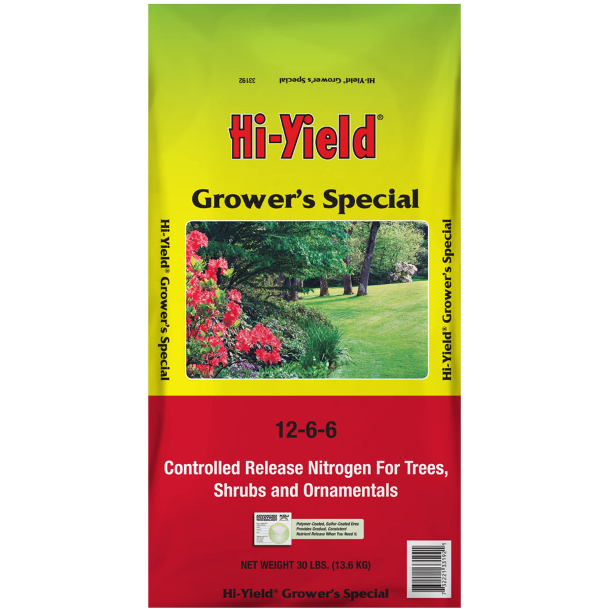 Hi-Yield front bag view showing 30 lb packaging and easy-grab handles benefits convenience