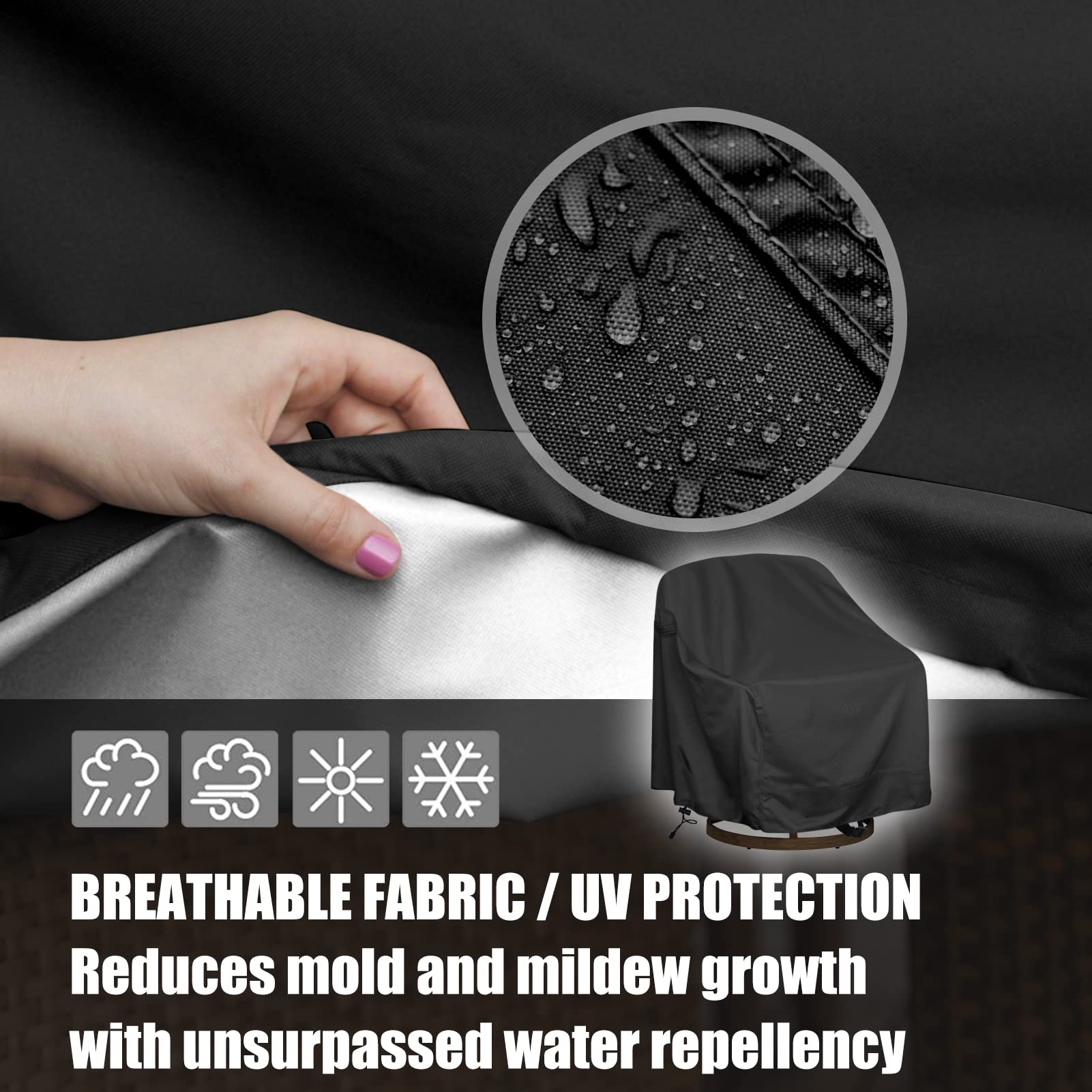 HI···YOUR COVER adjustment buckle and rope to secure cover against wind