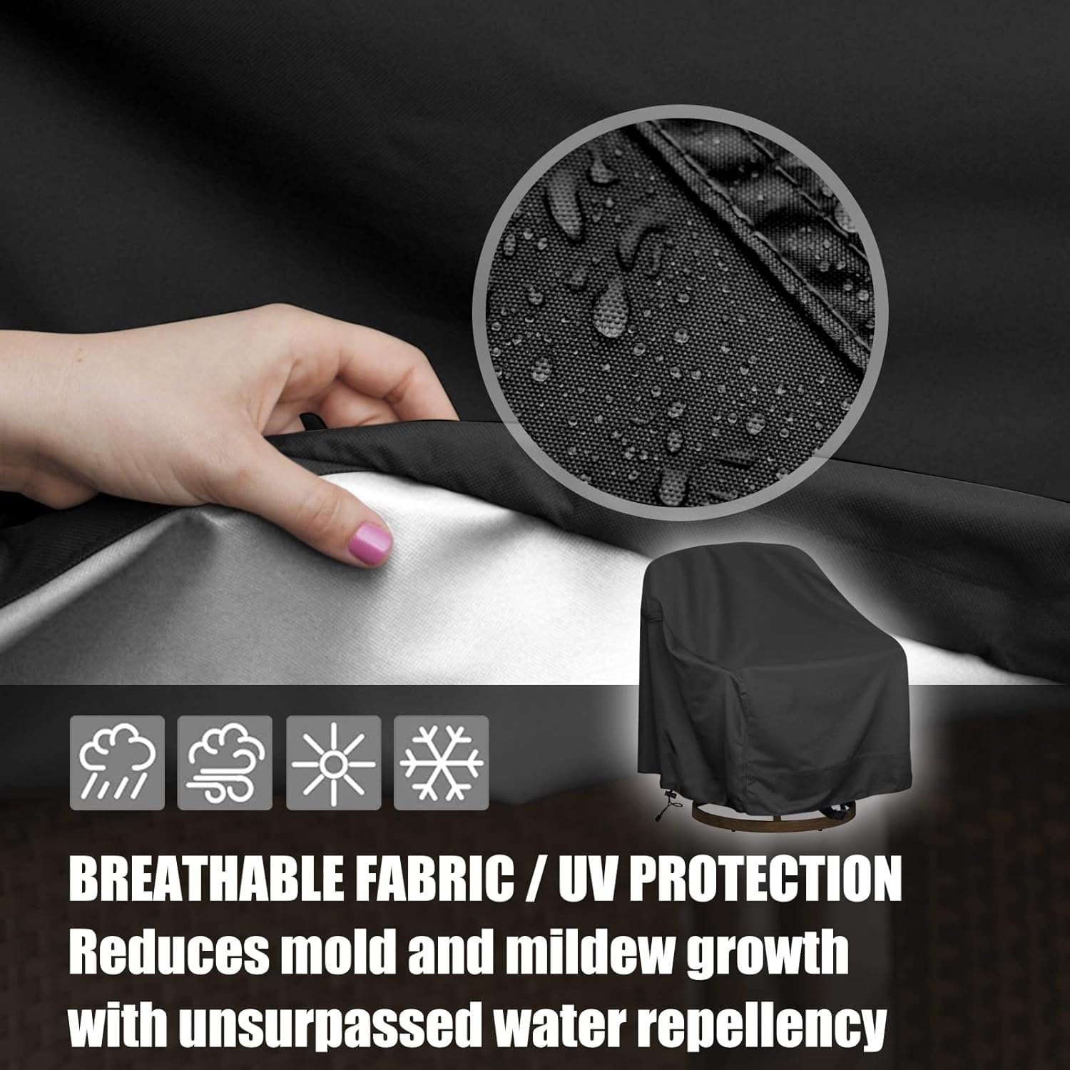 HI···YOUR COVER drawstring and buckle straps securing the cover in wind