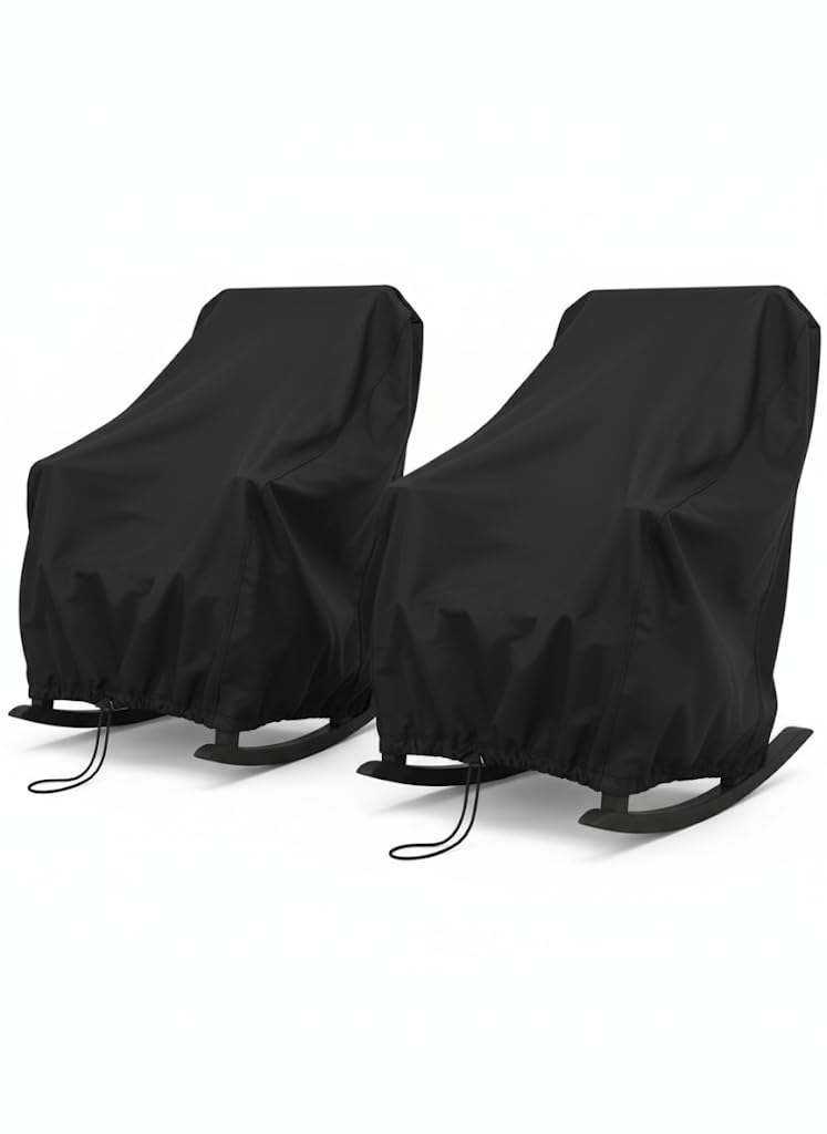 HI···YOUR COVER front view showing two patio rocker covers protecting chairs