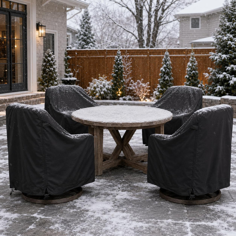 HI···YOUR COVER lifestyle patio setup illustrating protected outdoor seating