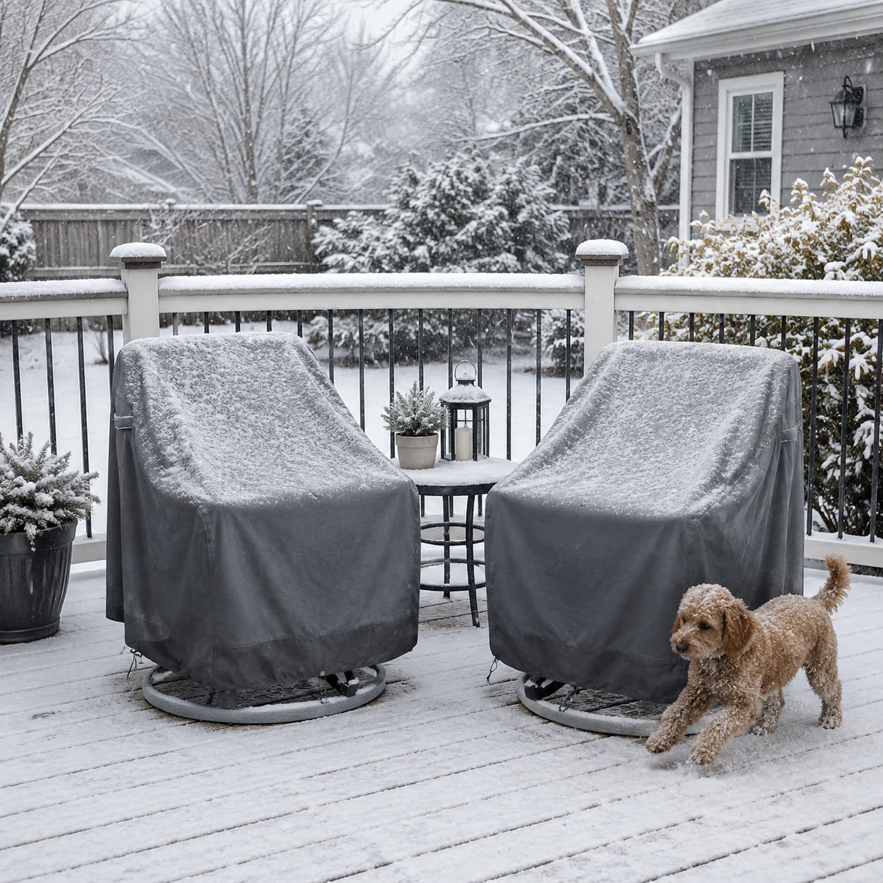 HI···YOUR COVER on patio showing protected seating for cleaner outdoor space