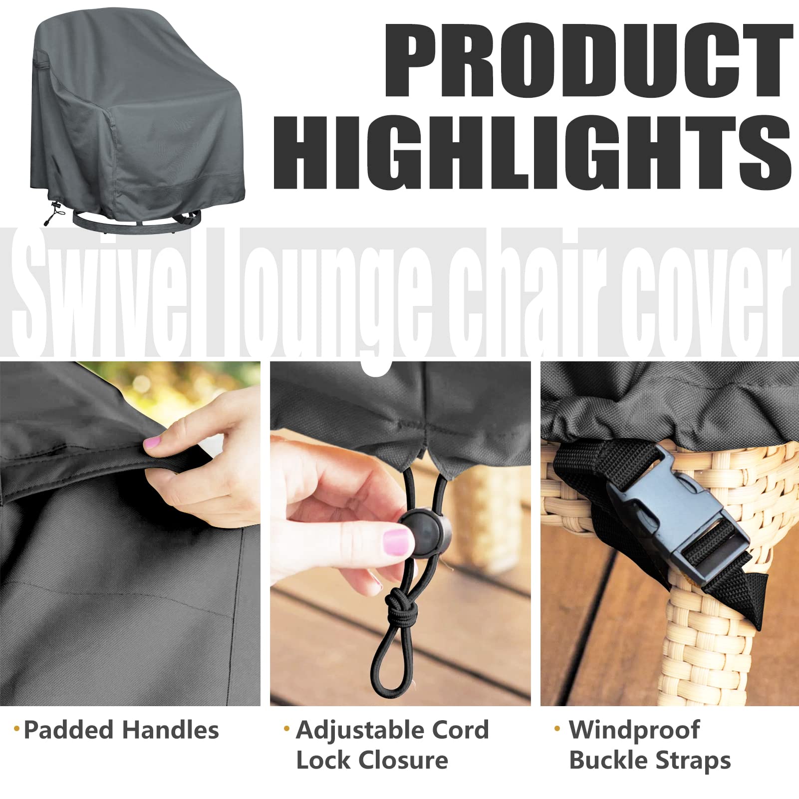 HI···YOUR COVER reinforced handle detail for fast installation and removal