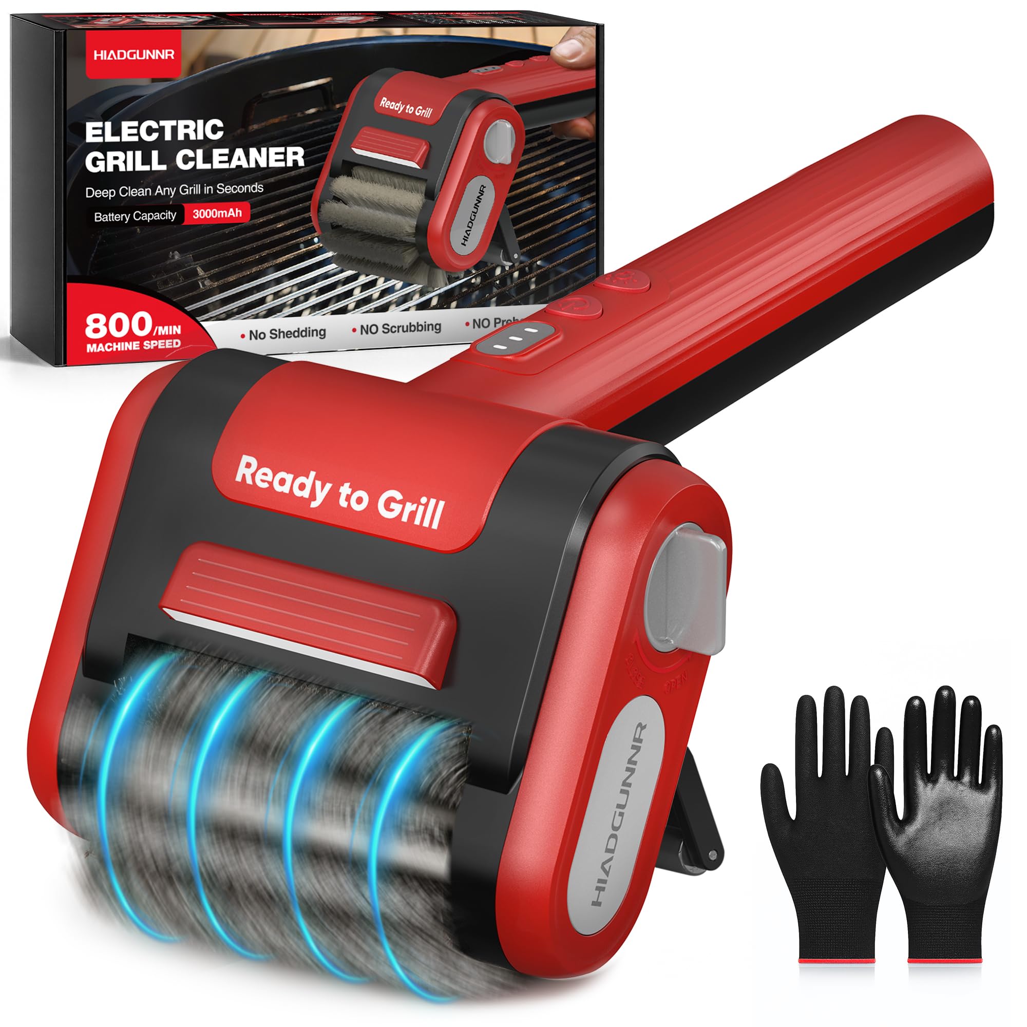 HIADGUNNR front view of cordless electric grill brush for fast cleaning