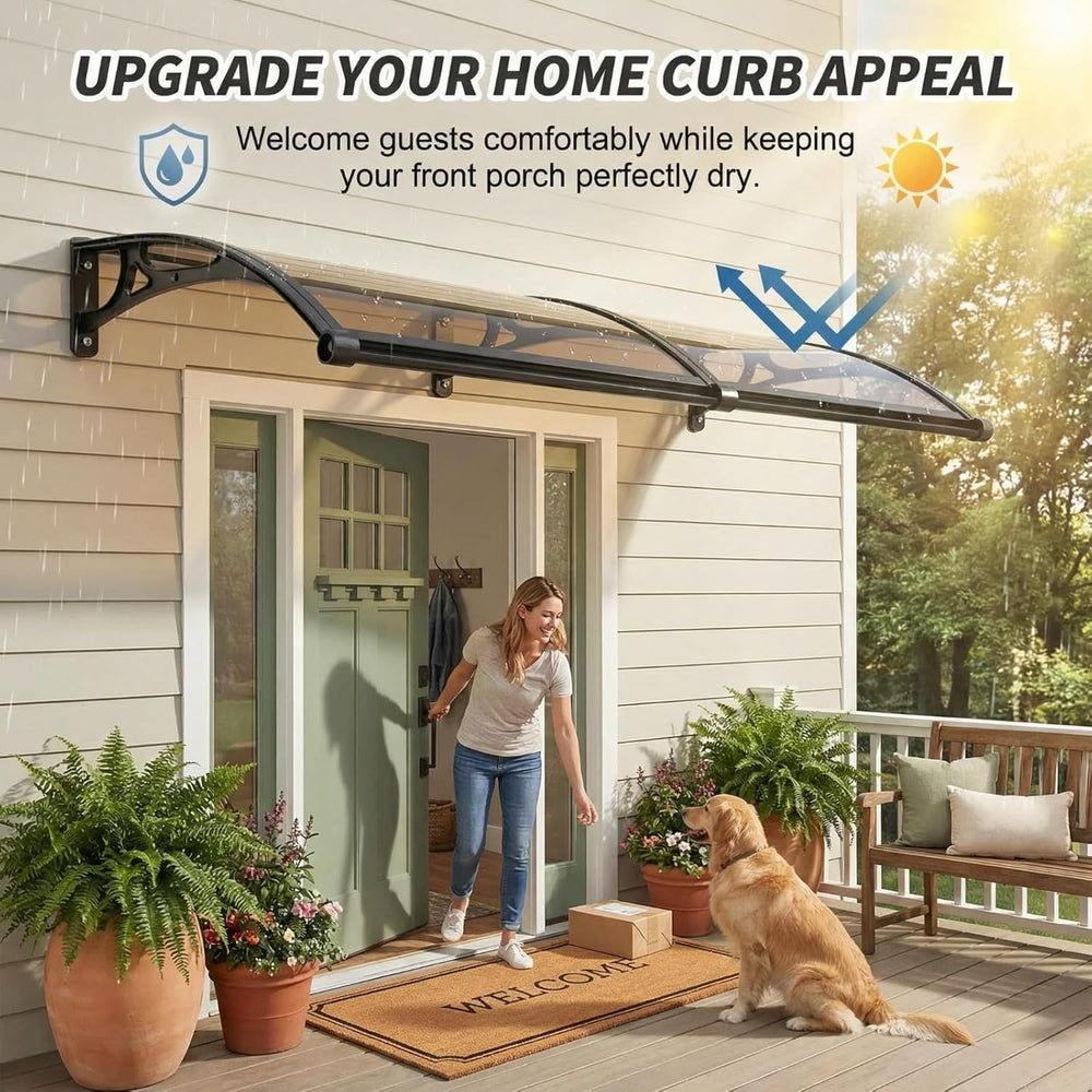 HIAPES awning with person for scale demonstrating coverage and strength