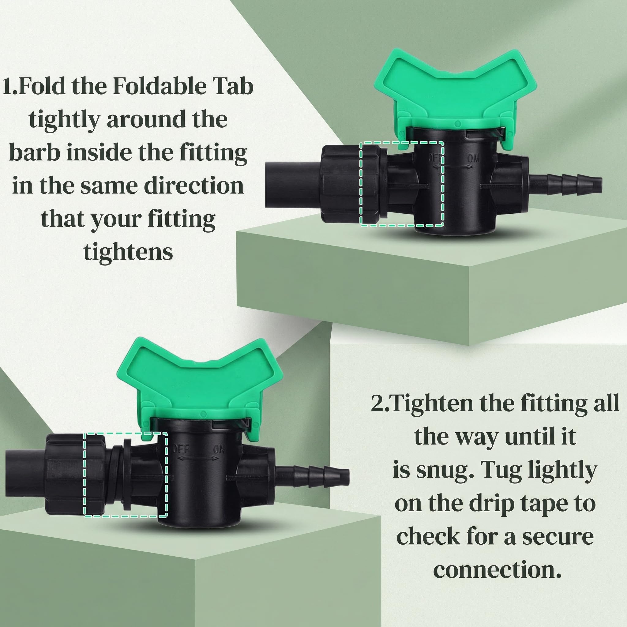 Hiboom drip tape connected to adapter emphasizing reliable water flow