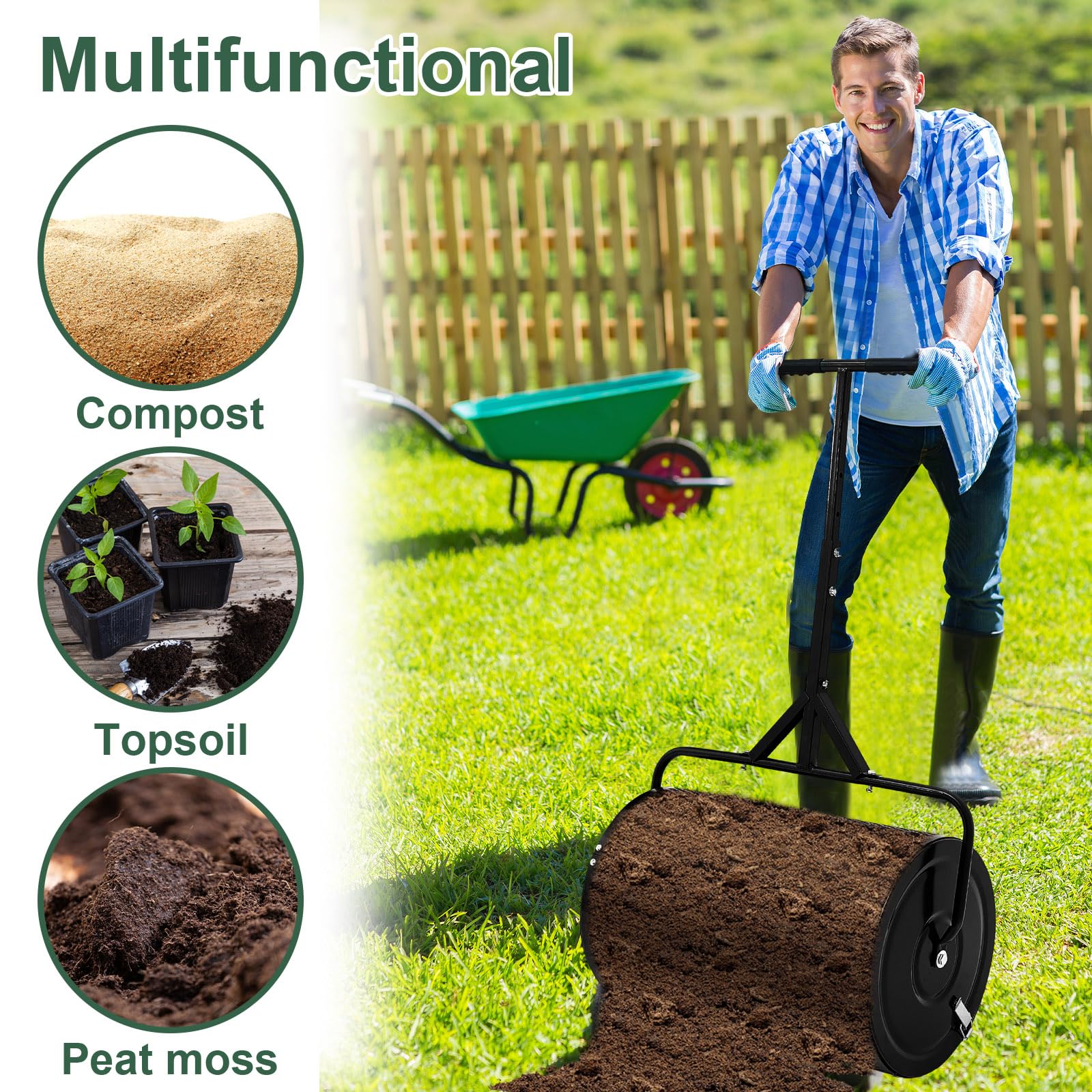 Hiboom folded for storage next to garden tools to save space