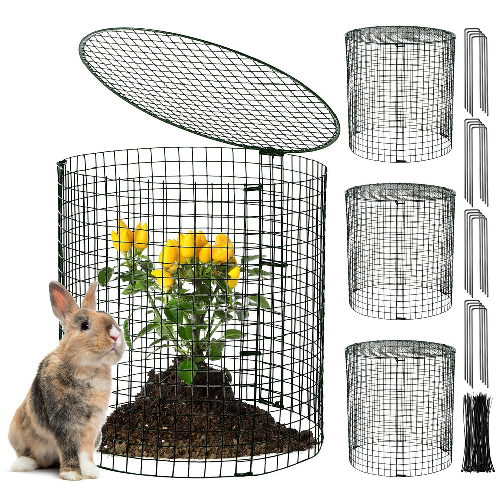 Hiboom front view of four assembled plant cages showing complete protection