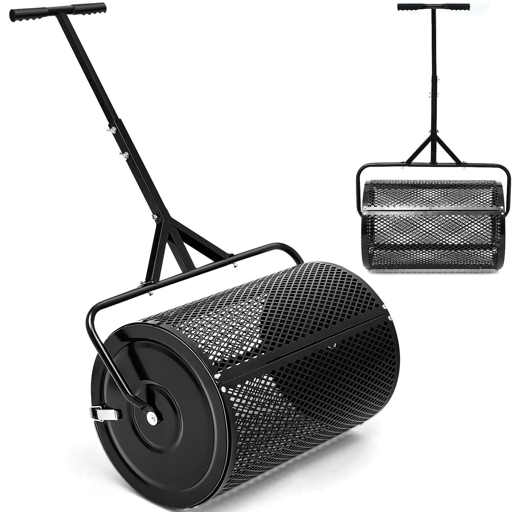 Hiboom spreader front view showing full drum and frame, increased coverage