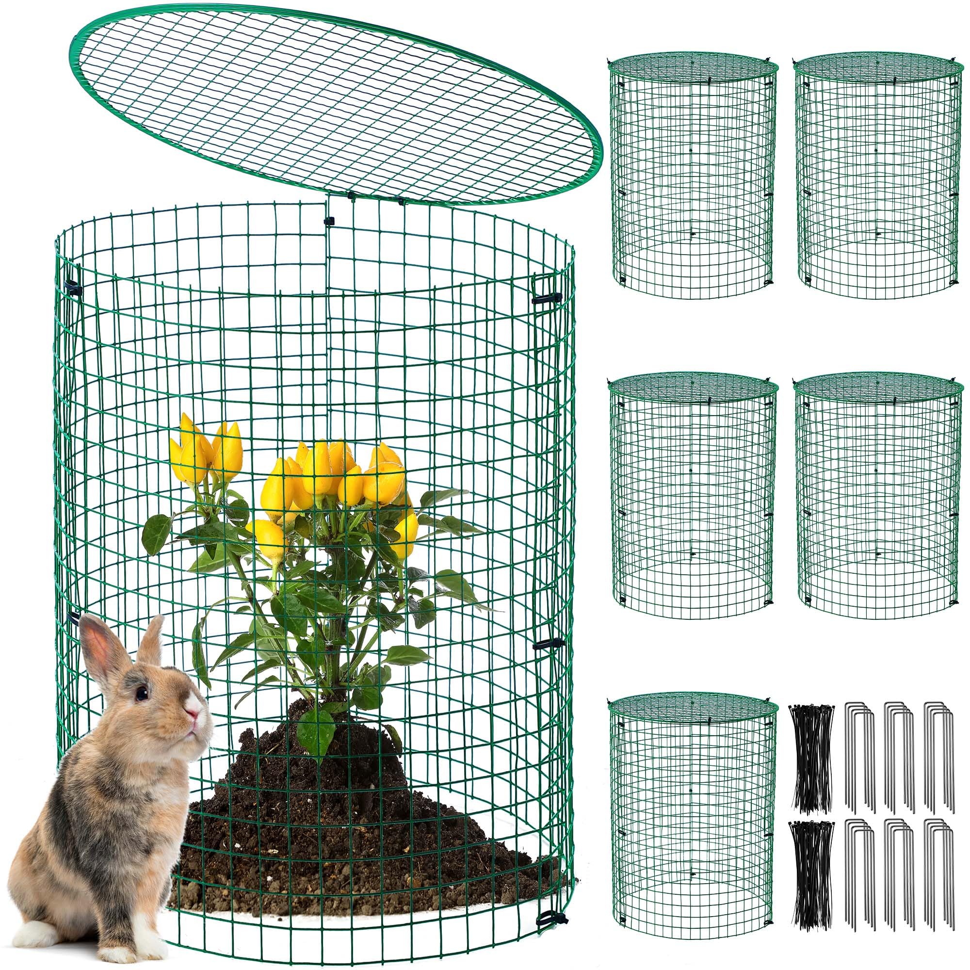 Hiboom front view of six green metal mesh plant cages showing complete kit benefits