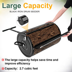 Hiboom spreader rolling on lawn evenly applying peat moss for faster work